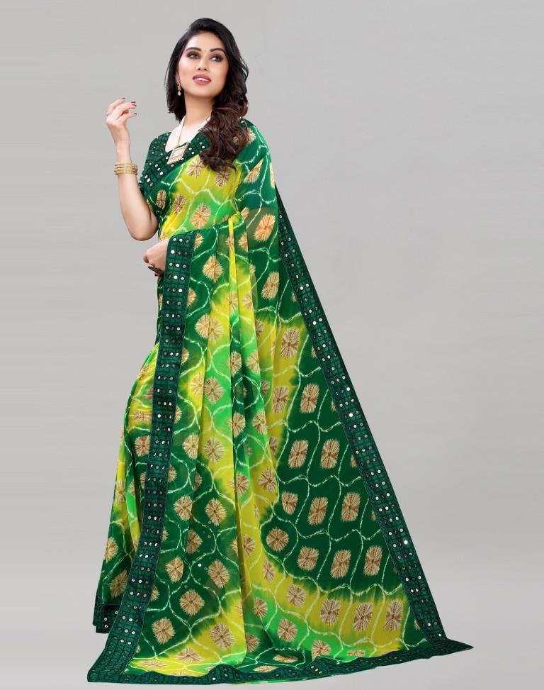 Green Bandhani Printed Saree | Sudathi