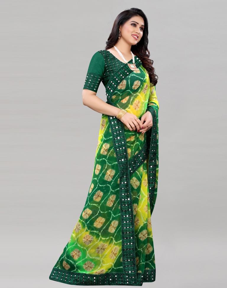 Green Bandhani Printed Saree | Sudathi
