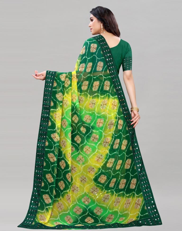 Green Bandhani Printed Saree | Sudathi