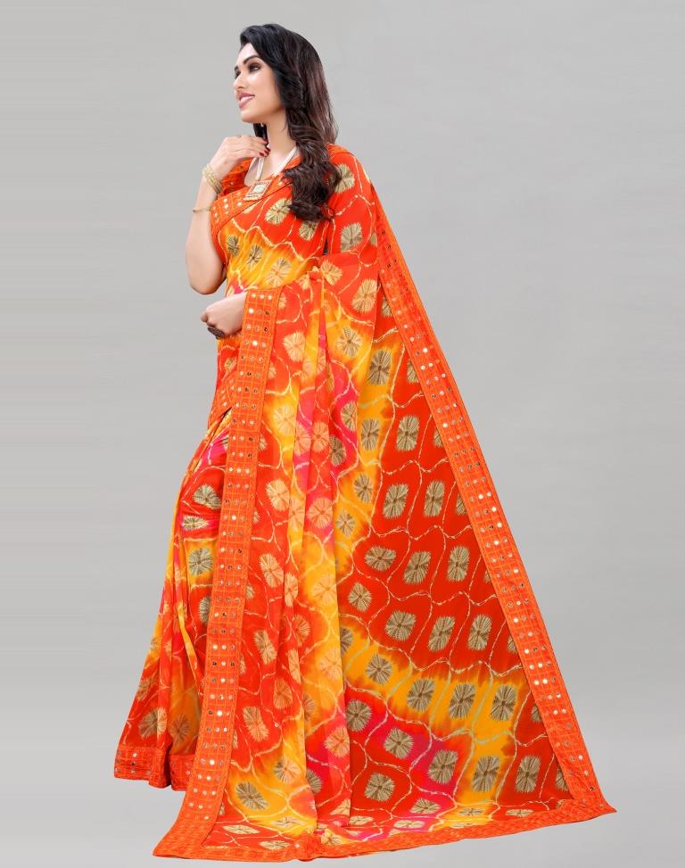 Orange Bandhani Printed Saree | Sudathi