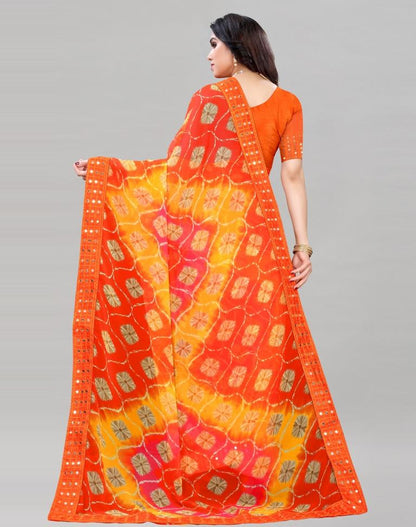 Orange Bandhani Printed Saree | Sudathi