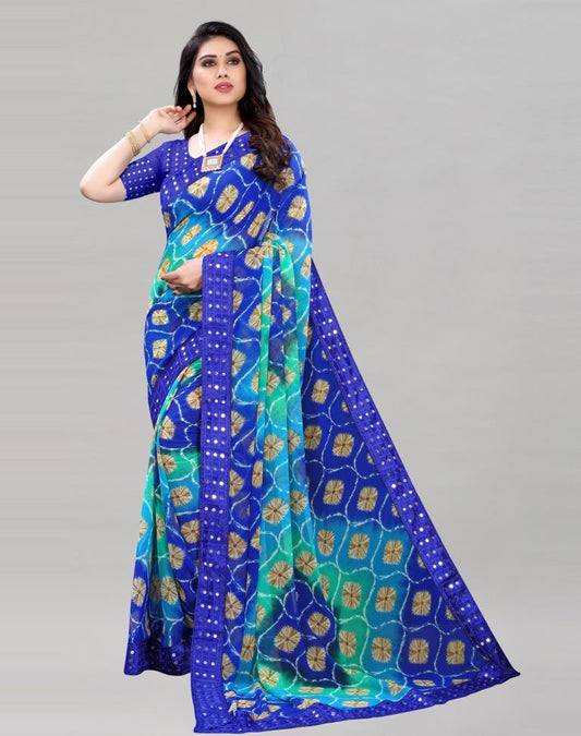 Blue Bandhani Printed Saree | Sudathi