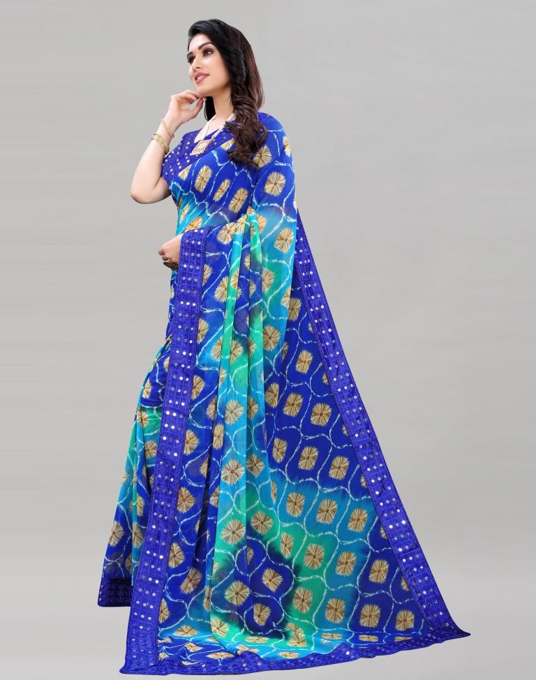 Blue Bandhani Printed Saree | Sudathi