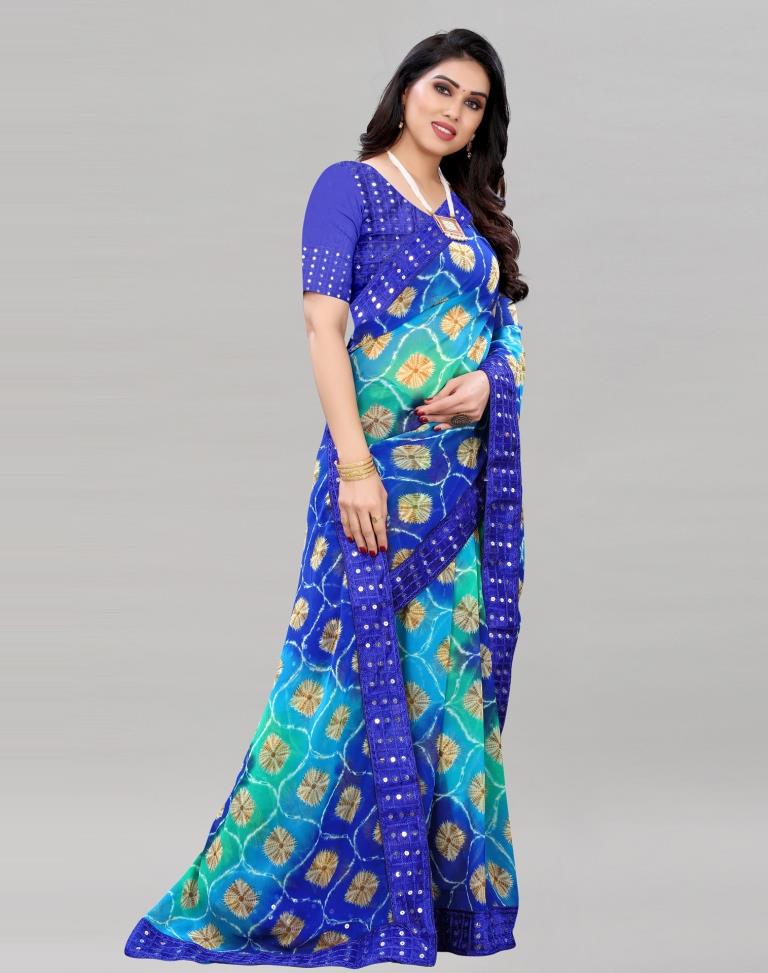 Blue Bandhani Printed Saree | Sudathi
