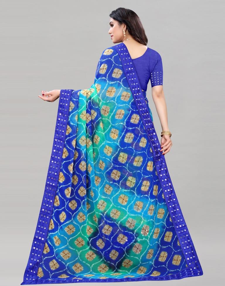 Blue Bandhani Printed Saree | Sudathi