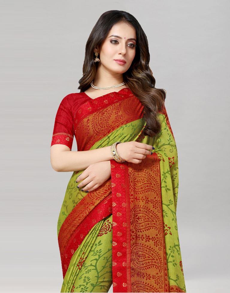 Pear Green Brasso Saree | Sudathi