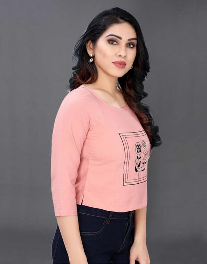 Rose Pink Coloured Embroidered Crepe Crop Top | Sudathi