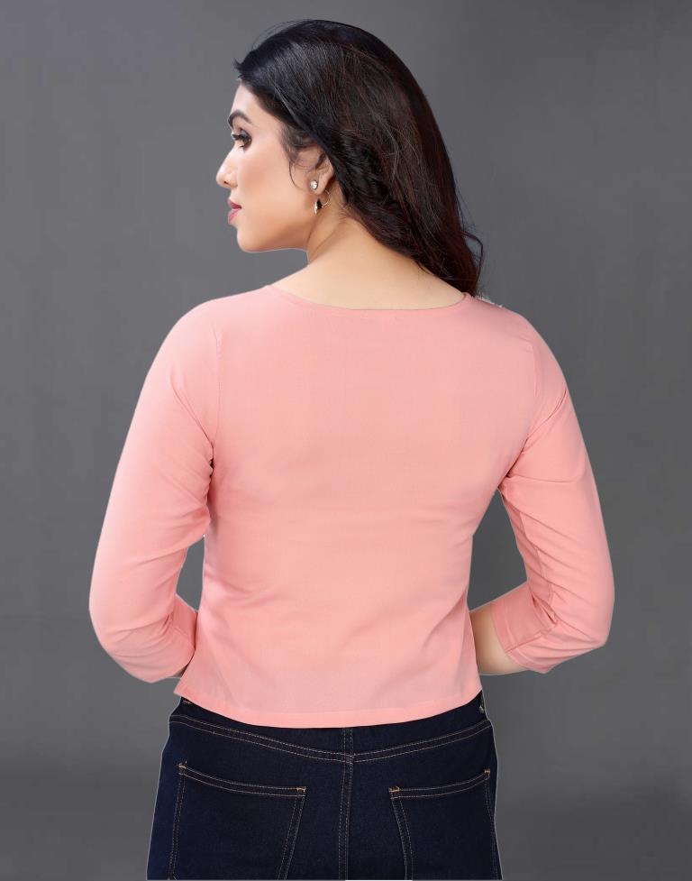 Rose Pink Coloured Embroidered Crepe Crop Top | Sudathi