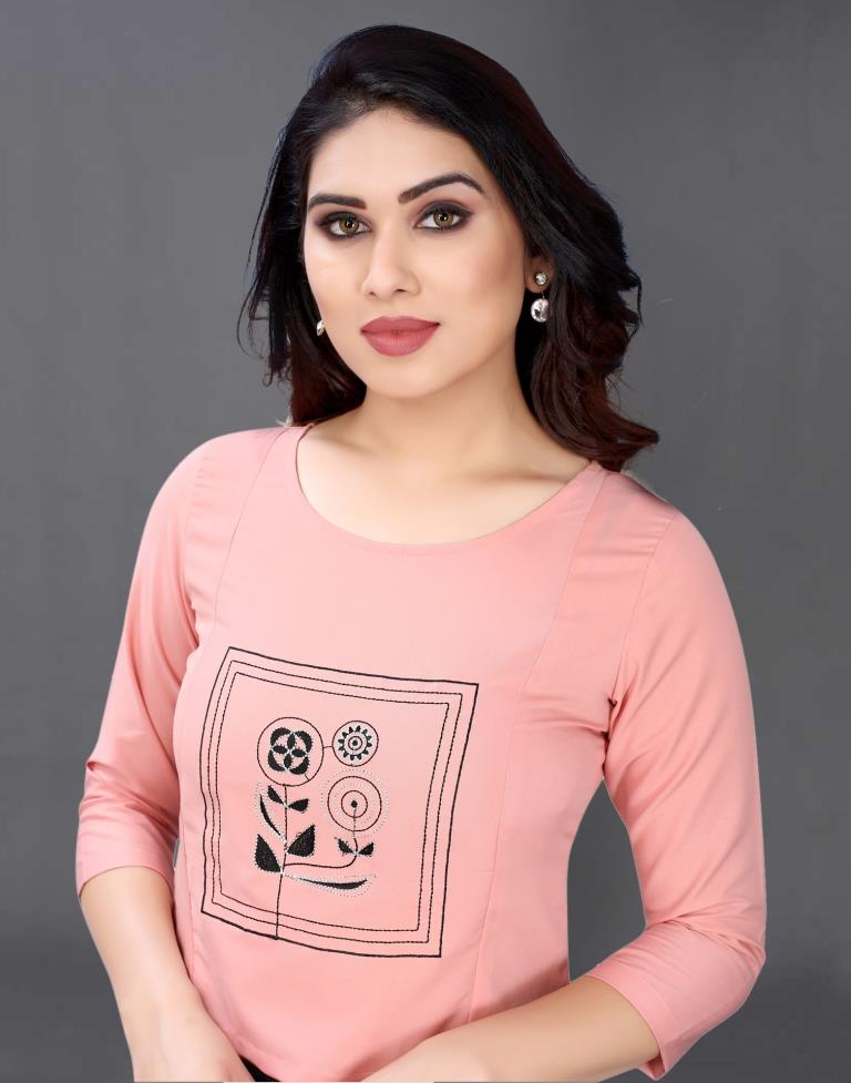 Rose Pink Coloured Embroidered Crepe Crop Top | Sudathi