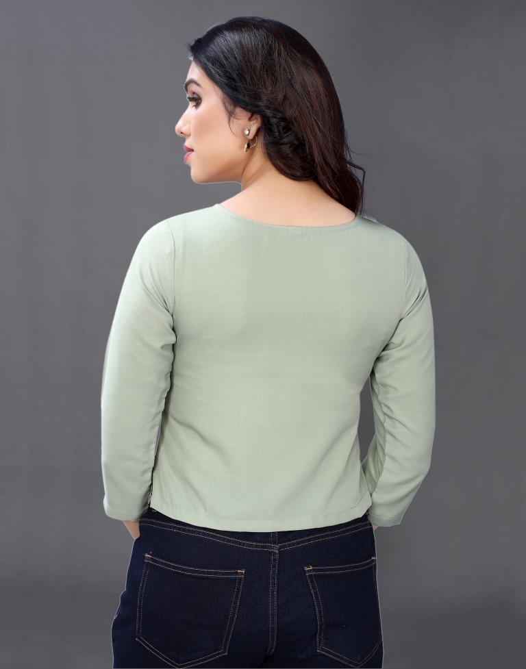 Dusty Green Coloured Embroidered Crepe Crop Top | Leemboodi