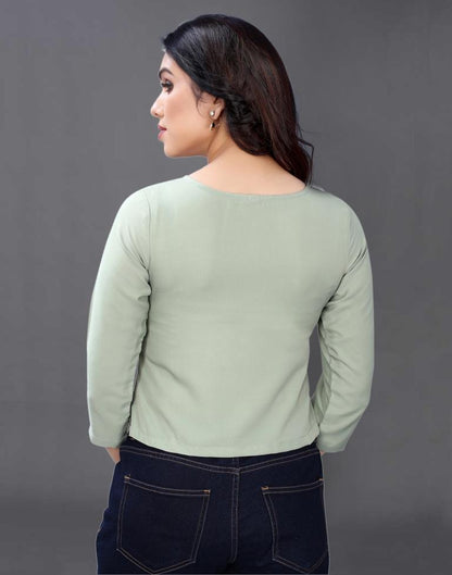 Dusty Green Coloured Embroidered Crepe Crop Top | Leemboodi