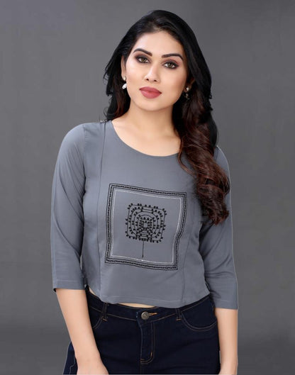 Grey Coloured Embroidered Crepe Crop Top | Sudathi