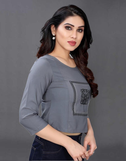 Grey Coloured Embroidered Crepe Crop Top | Sudathi