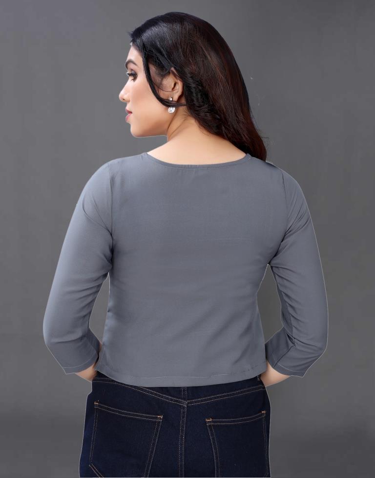 Grey Coloured Embroidered Crepe Crop Top | Sudathi