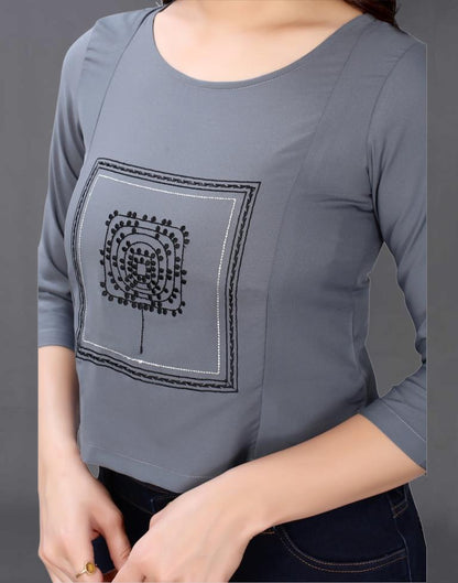 Grey Coloured Embroidered Crepe Crop Top | Sudathi