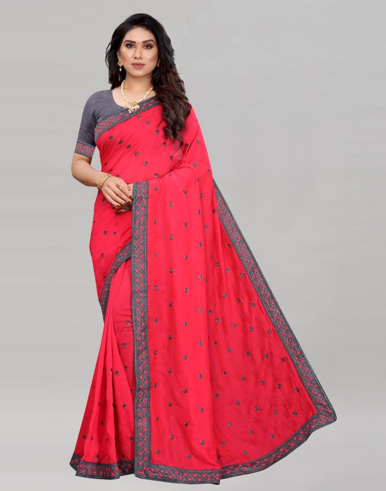 Pink Coloured Poly Silk Embroidered Partywear saree | Sudathi