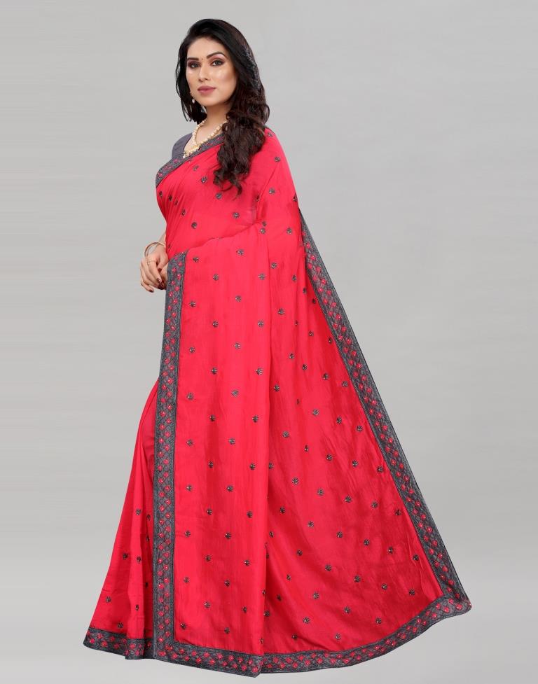 Pink Coloured Poly Silk Embroidered Partywear saree | Sudathi