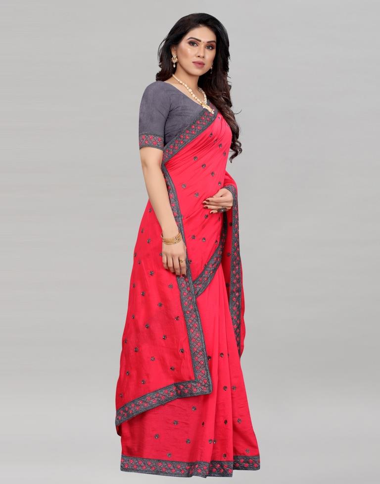 Pink Coloured Poly Silk Embroidered Partywear saree | Sudathi