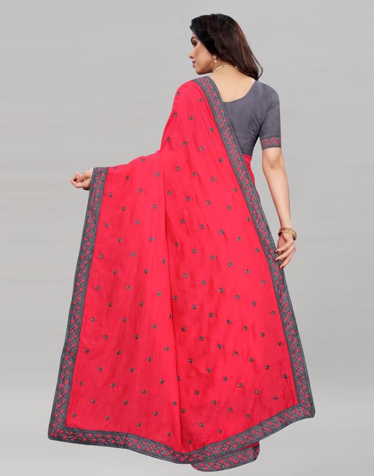 Pink Coloured Poly Silk Embroidered Partywear saree | Sudathi