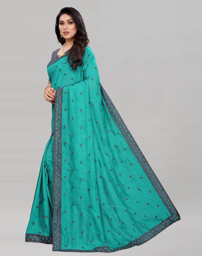 Pine Green Coloured Poly Silk Embroidered Partywear saree | Sudathi