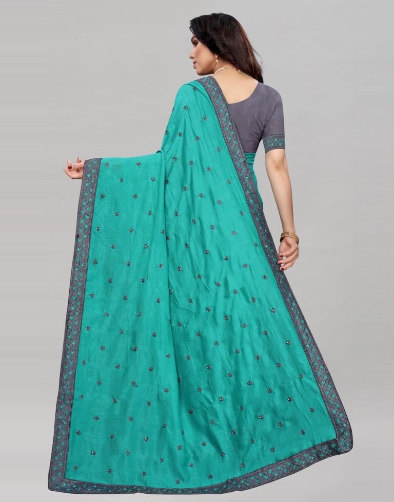 Pine Green Coloured Poly Silk Embroidered Partywear saree | Sudathi