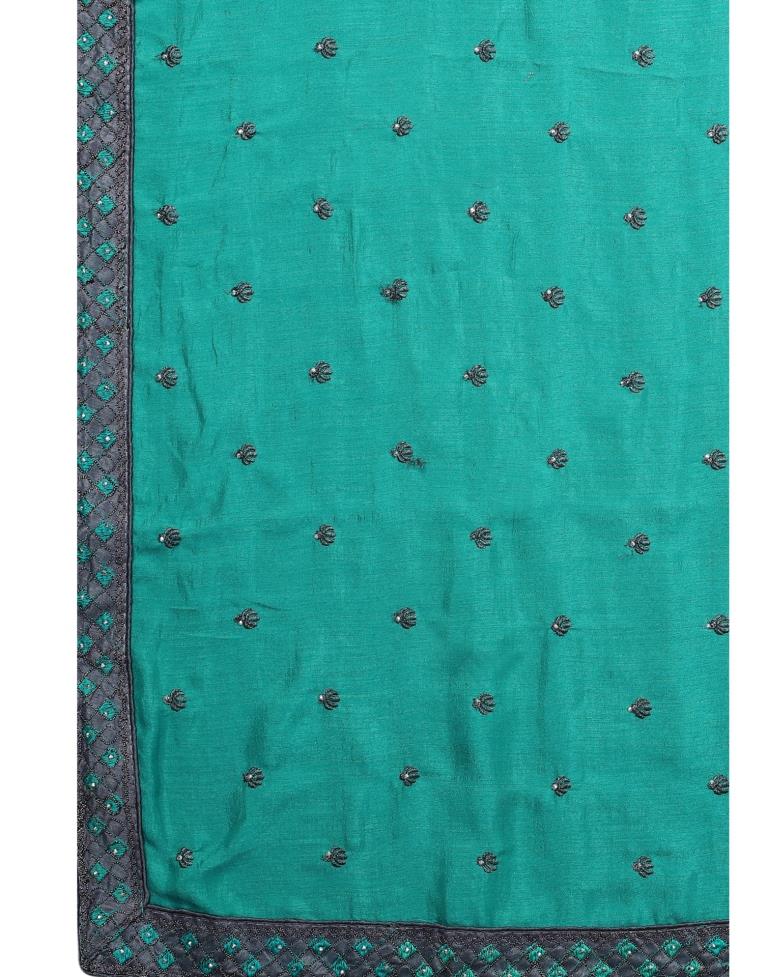 Pine Green Coloured Poly Silk Embroidered Partywear saree | Sudathi