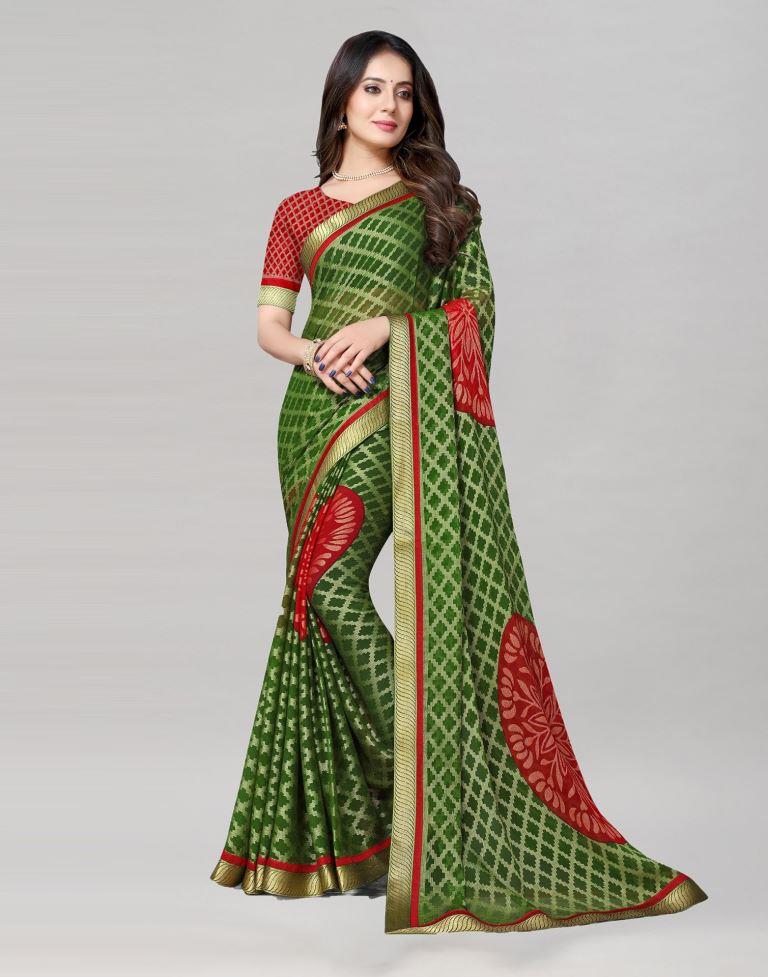 Olive Green Brasso Saree | Sudathi