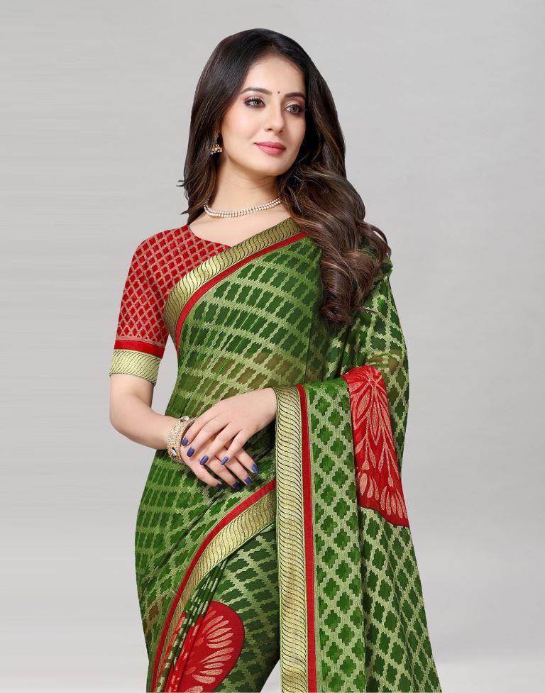 Olive Green Brasso Saree | Sudathi