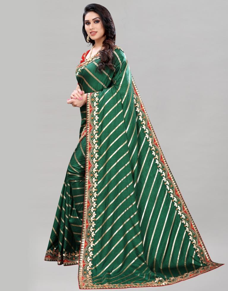 Bottle Green Embroidered Silk Saree | Sudathi