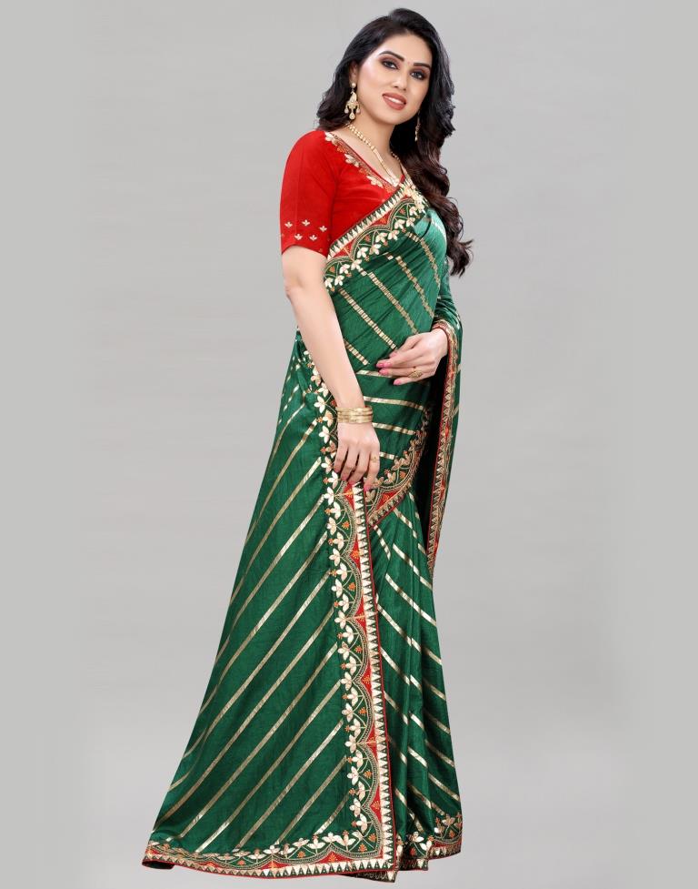 Bottle Green Embroidered Silk Saree | Sudathi