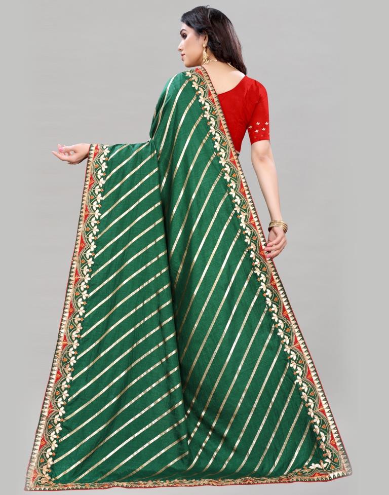 Bottle Green Embroidered Silk Saree | Sudathi