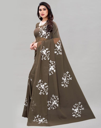 Coffee Brown Coloured Georgette Embroidered Partywear saree | Sudathi
