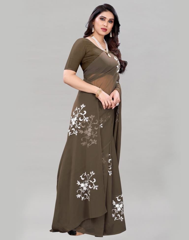 Coffee Brown Coloured Georgette Embroidered Partywear saree | Sudathi