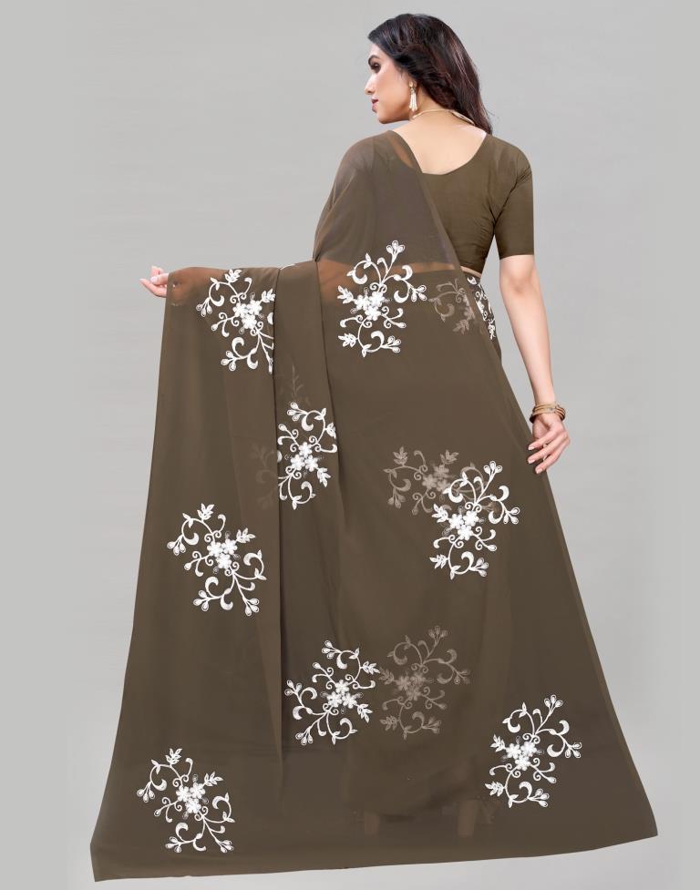 Coffee Brown Coloured Georgette Embroidered Partywear saree | Sudathi