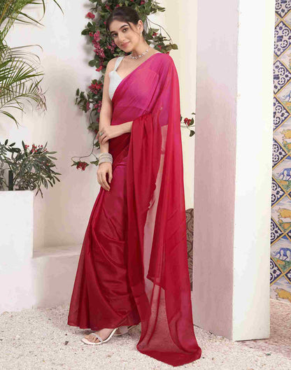 Ready To Wear Red Georgette Plain Saree