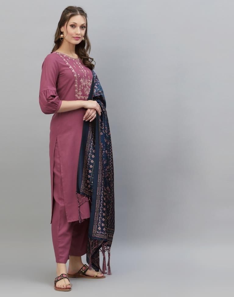 Onion Pink Kurti With Pant And Dupatta | Leemboodi