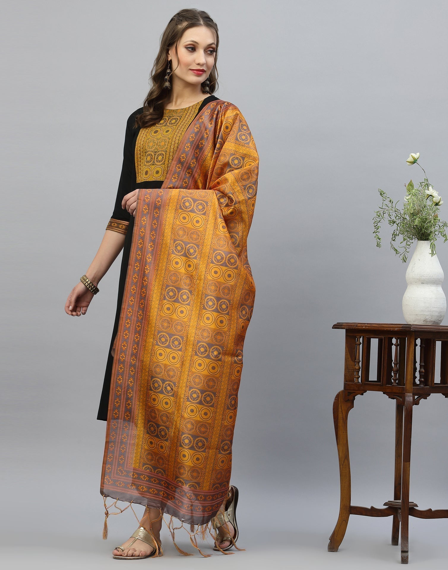 Black Kurti With Pant And Dupatta | Leemboodi