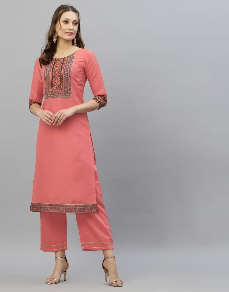 Coral Kurti With Pant And Dupatta | Leemboodi