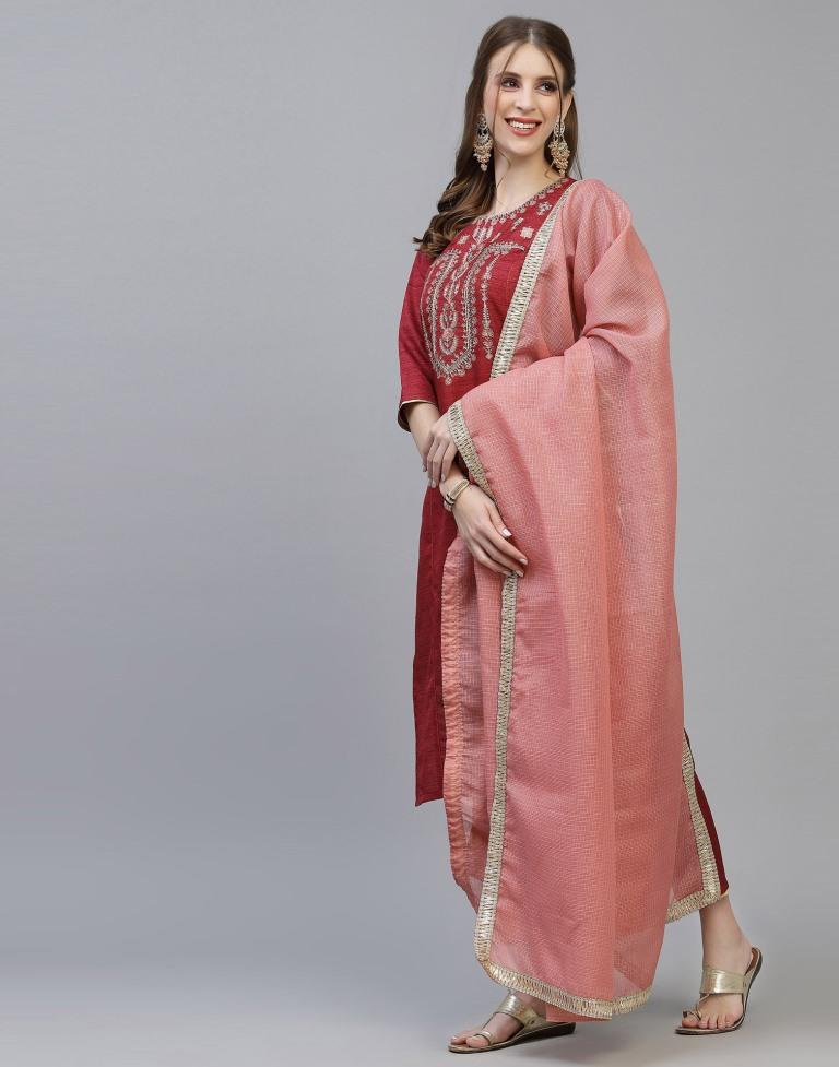 Maroon Kurti With Pant And Dupatta | Leemboodi