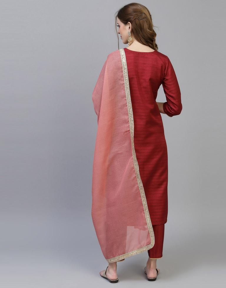 Maroon Kurti With Pant And Dupatta | Leemboodi