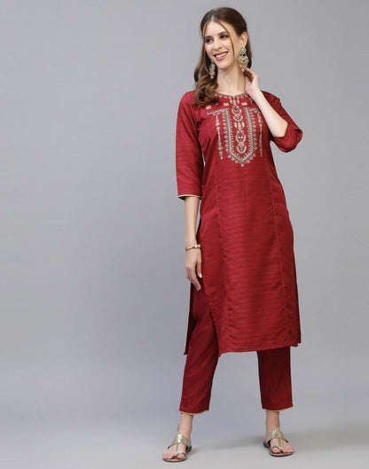 Maroon Kurti With Pant And Dupatta | Leemboodi