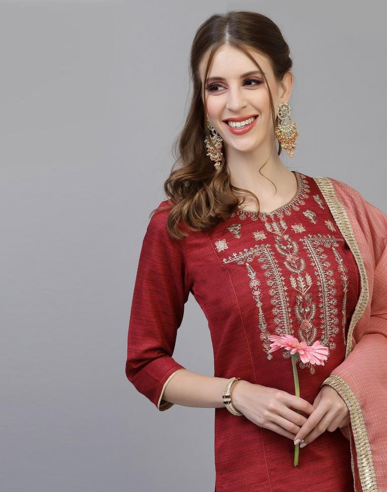 Maroon Kurti With Pant And Dupatta | Leemboodi