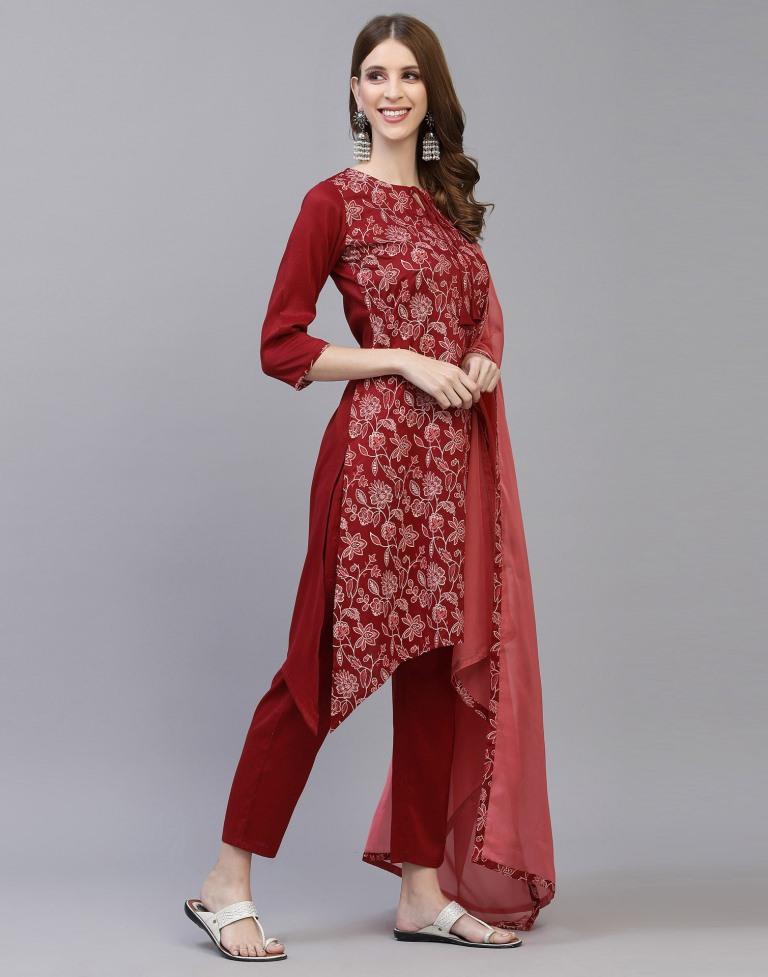 Maroon Kurti With Pant And Dupatta | Leemboodi