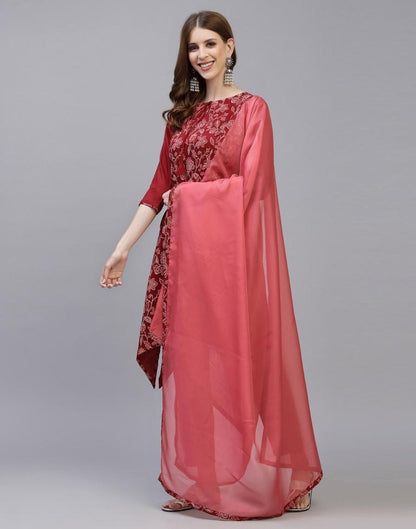 Maroon Kurti With Pant And Dupatta | Leemboodi