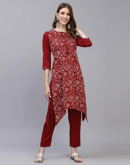 Maroon Kurti With Pant And Dupatta | Leemboodi