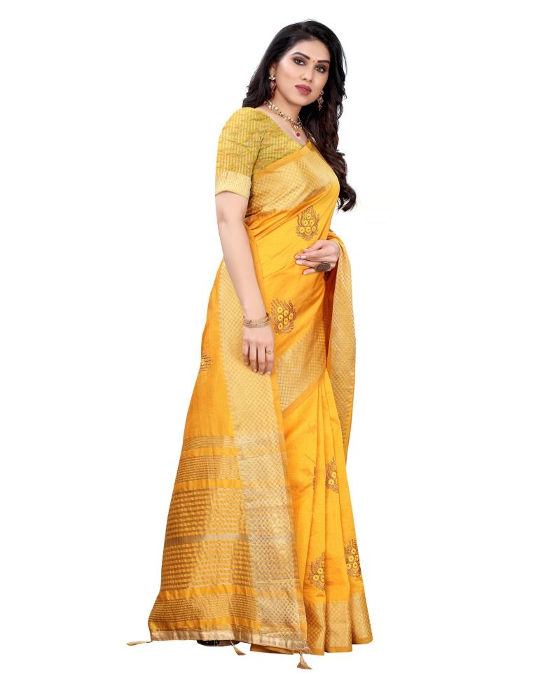 Mustard Yellow Embroidered Silk Saree | Sudathi