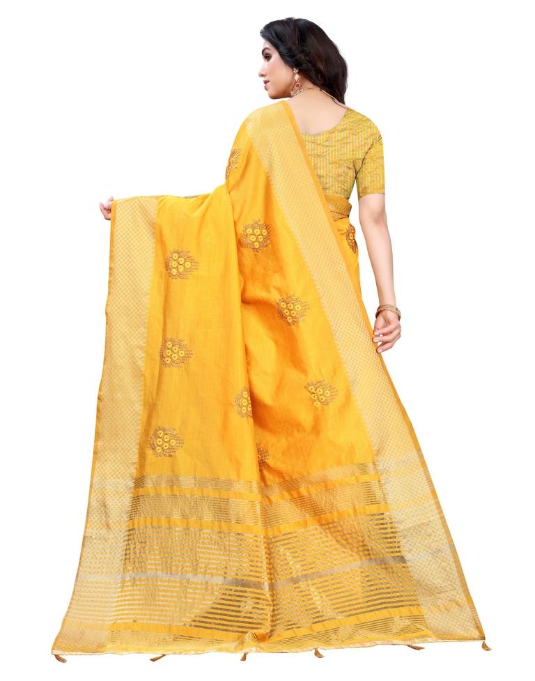 Mustard Yellow Embroidered Silk Saree | Sudathi