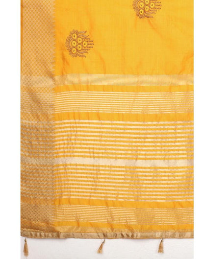 Mustard Yellow Embroidered Silk Saree | Sudathi