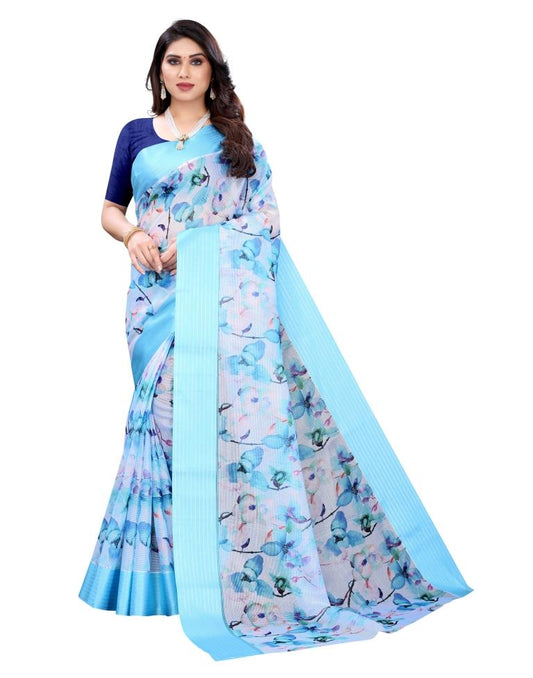 Sky Blue Cotton Saree | Sudathi