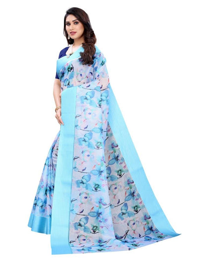 Sky Blue Cotton Saree | Sudathi